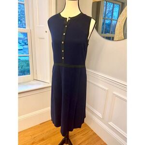 Magaschoni NY Cashmere Blend Knit Dress Navy Sleeveless Henley Quiet Luxury M